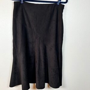 Cato Black Faux Suede Midi Skirt Size 8 A Line Flared Panelled Career Boho